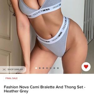 Fashion Nova Cami Bralette And Thong Set - Heather Grey